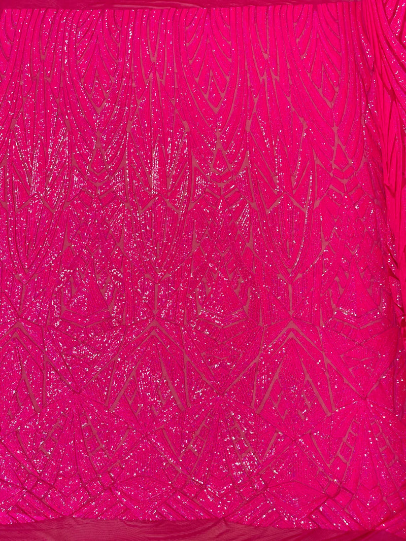 Sequins Fabric - Hot Pink - Geometric Pattern Design 4 Way Stretch Sold By Yard