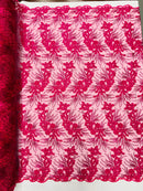 Plant Cluster Design Fabric - Metallic Fuchsia - Embroidered High Quality Lace Fabric by Yard