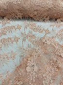 Plant Cluster Design Fabric - Blush - Embroidered High Quality Lace Fabric by Yard