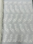 Plant Cluster Design Fabric - Ivory - Embroidered High Quality Lace Fabric by Yard