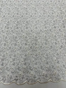 Metallic Corded Lace Fabric - Metallic Silver - Flower Design Embroidered on Mesh Lace Fabric By Yard