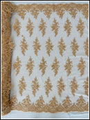 Fancy Border Cluster Fabric - Champagne - Embroidered Beaded Flower Lace Design on Mesh Yard