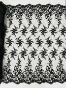 Beaded Fancy Floral Cluster - Black - Embroidered Glamorous Floral Design by Yard