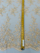 Beaded Fancy Floral Cluster - Blush - Embroidered Glamorous Floral Design by Yard