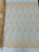 Beaded Fancy Floral Cluster - Blush - Embroidered Glamorous Floral Design by Yard