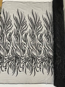 Sea Plant Beaded Fabric - Black - Beaded Embroidered Sea Plant Design Fabric by Yard