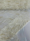 Beaded Flame Design Fabric - Ivory - Beaded Embroidered Fire Flame Design Fabric by Yard