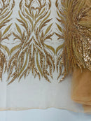 Beaded Elegant Fabric - Rose Gold - Leaf Design Beaded Embroidered Fabric by Yard