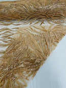 Beaded Elegant Fabric - Rose Gold - Leaf Design Beaded Embroidered Fabric by Yard