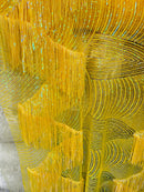 Fringe Sequins Fabric - Yellow - Hanging Sequins 2 Way Stretch Fabric Sold By Yard