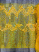 Fringe Sequins Fabric - Yellow - Hanging Sequins 2 Way Stretch Fabric Sold By Yard
