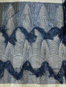 Fringe Sequins Fabric - Navy Blue - Hanging Sequins 2 Way Stretch Fabric Sold By Yard