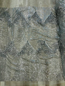 Fringe Sequins Fabric - Silver - Hanging Sequins 2 Way Stretch Fabric Sold By Yard