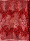Fringe Sequins Fabric - Red - Hanging Sequins 2 Way Stretch Fabric Sold By Yard