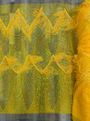Fringe Sequins Fabric - Yellow - Hanging Sequins 2 Way Stretch Fabric Sold By Yard