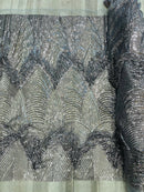 Fringe Sequins Fabric - Gray / Silver - Hanging Sequins 2 Way Stretch Fabric Sold By Yard
