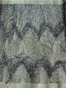 Fringe Sequins Fabric - Gray / Silver - Hanging Sequins 2 Way Stretch Fabric Sold By Yard