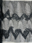 Fringe Sequins Fabric - Black - Hanging Sequins 2 Way Stretch Fabric Sold By Yard