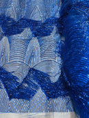 Fringe Sequins Fabric - Royal Blue - Hanging Sequins 2 Way Stretch Fabric Sold By Yard
