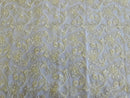 Floral Embroidered Lace - Ivory - Floral Corded Lace With Sequins Sold By Yard