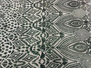 Geometric Design Fabric - Hunter Green - 4 Way Stretch Embroidered Design Sequins Fabric By Yard