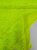 Sequins Fabric - Lime Green - Geometric Pattern Design 4 Way Stretch Sold By Yard