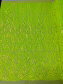 Sequins Fabric - Lime Green - Geometric Pattern Design 4 Way Stretch Sold By Yard