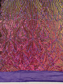 Sequins Fabric - Iridescent Purple - Geometric Pattern Design 4 Way Stretch Sold By Yard