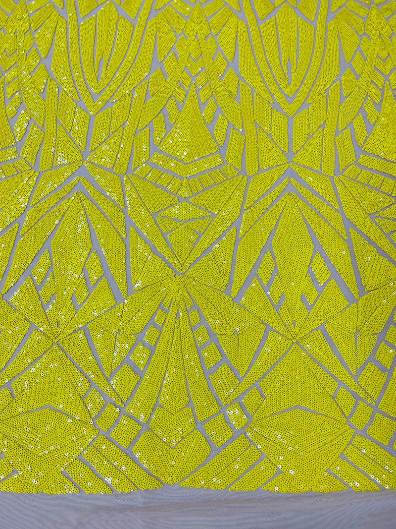 Sequins Fabric - Yellow on Yellow - Geometric Pattern Design 4 Way Stretch Sold By Yard