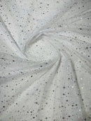 Foil Star Sheer Organza - Silver On White - 60" Sheer Silver Star Organza Fabric Sold By Yard