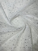 Foil Star Sheer Organza - Silver On White - 60" Sheer Silver Star Organza Fabric Sold By Yard