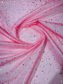 Foil Star Sheer Organza - Silver On Coral - 60" Sheer Silver Star Organza Fabric Sold By Yard