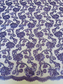 Floral Embroidered Lace - Lilac - Floral Corded Lace With Sequins Sold By Yard