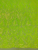 Sequins Fabric - Lime Green - Geometric Pattern Design 4 Way Stretch Sold By Yard