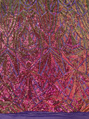 Sequins Fabric - Iridescent Purple - Geometric Pattern Design 4 Way Stretch Sold By Yard