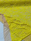 Sequins Fabric - Yellow on Yellow - Geometric Pattern Design 4 Way Stretch Sold By Yard