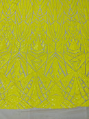 Sequins Fabric - Yellow on Yellow - Geometric Pattern Design 4 Way Stretch Sold By Yard