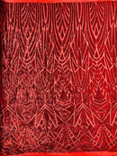 Sequins Fabric - Red - Geometric Pattern Design 4 Way Stretch Sold By Yard