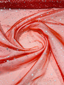Foil Star Sheer Organza - Silver On Red - 60" Sheer Silver Star Organza Fabric Sold By Yard