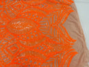 Iridescent Sequin Fabric - Orange on Nude 4 Way Stretch Royalty Lace Sequin By Yard