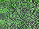 Neon Green Sequins on Black Mesh Geometric Design, 4 Way Stretch Sequin Fabric-Prom-Gown By Yard