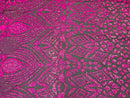 Sample 4”X6” Inch Neon Hot Pink Sequins on Black Mesh Geometric Design, 4 Way Stretch Sequin Fabric-Prom-Gown