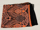 Neon Orange Sequins on Black Mesh Geometric Design, 4 Way Stretch Sequin Fabric-Prom-Gown By Yard