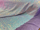 Mini Glitz Sequins - Iridescent Unicorn - Mini Sequins on Lilac 4 Way Stretch Lace Mesh Fabric