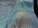 Mini Glitz Sequins - Iridescent Unicorn - Mini Sequins on Black 4 Way Stretch Lace Mesh Fabric