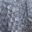 Rosette Fabric - Silver Gray - 3D Rosette Satin Floral Fabric Sold By Yard