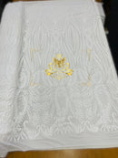 Paisley Lines Sequin Fabric - White - 4 Way Stretch Fancy Fabric By The Yard