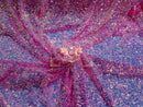 4 Way Stretch Sequin Fabric - Pink - Clear Shiny Sequins on Colored Mesh Fabric