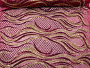 Sequins Fabric - Two Tone Burgundy/Gold - Wavy Lines Geometric Design 4 Way Stretch Sold By Yard