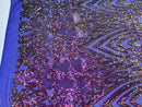 Sequin Damask Design - Purple Iridescent - 4 Way Stretch Sequin Fabric Spandex Mesh By Yard